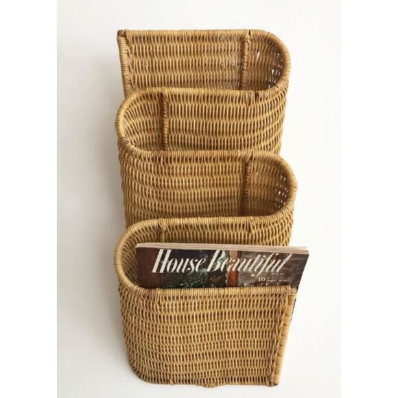 IKEA Other - Vintage Italian Wavy Wall Mounted Magazine Rack Rattan Shelf
